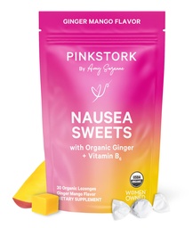 Pink Stork Organic Mango Sweets z witaminą B6 na poranne choroby i choroby ruchowej, Dodano imbir i witaminy B6, 1. ciąży Trimester musi haves - 30 zapakowane cukierki