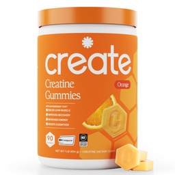 Stworzenie jednowodnych gumek dla mężczyzn i kobiet, Boost Focus, Siła, i Endurance, Anti-Melting Formula, Wegan, Gluten- Free, Non-GMO, 1,5 g kreatyny na gumę (Orange, 90 ct)