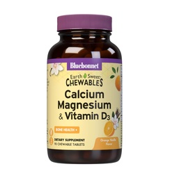 Bluebonnet Nutrition Wapń Magnez Plus Witamina D3 Earthsweet, Bone Health & Relaxation Muscle, Soy- Free, Gluten- Free, Kosher, Dairy- Free, 90 Pomarańczowy Vanilla Flavored Chewable Tablets