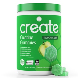 Jednowodziankowe gumki dla mężczyzn i kobiet - Boost Focus, Siła i Endurance, Formuła antytopnienia, Wegan, Gluten- Free, Non-GMO, 1.5 Gram Creamine per Gummy (Sour Green Apple, 90 ct)
