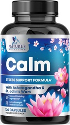 Natural Calm, Unwind & Relax Support - Ashwagandha, GABA, Magnez, L- Theanine & More - Natural Focus, Energy & Immune Support - Nature 's Non-GMO, Wegan, Gluten Free, Butelkowane w USA - 120 Kapsułki