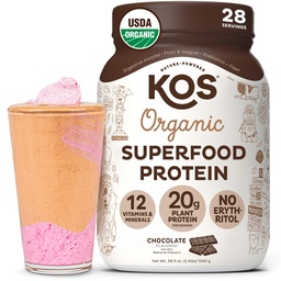 KOS Wegański proszek białkowy Erythritol Free, Czekolada - Organiczny mieszanka białka grochu, Superfood na bazie roślin bogaty w witaminy i minerały - Keto, Wolny od mleka - Meal Replacement for Women & Men, 28 Służenie