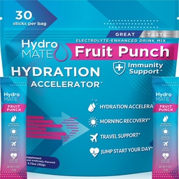 HydroMATE Electrolyte Proszek Owoce Punch Nawodnienie Pakiety niski cukier 30 Liczba