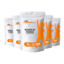 BulkSupplements.com Pyridoxine HCl Proszek - Suplement witaminy B6, Witamina B6 50mg - do wsparcia immunologicznego, Gluten Free, 50mg Pyridoxine B6 na porcję, 5kg (11 lbs) (Opakowanie 5)