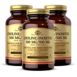 Solgar Choline / Inositol 500 mg / 500 mg, 100 Kapsułki wegetatywne - Energy Metabolizm, Zdrowie wątroby, Zasadnicze dla mózgu i nerwów funkcji - Non-GMO, Wegan, Gluten Free, mleczne, Kosher - 50 Sługi