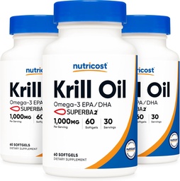 Nutricost Krill Oil 1000mg; 60 Liquid Softgels (3 butelki) - Omega-3 EPA- DHA