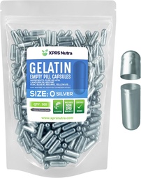 XPRS Nutra Rozmiar 0 Puste kapsułki - 500 Licz Puste kapsułki żelatynowe - Pigułki Diy Kapsułka Wypełnianie - Czysty żel piórowy dla bydła Kapsułki Do- It- Yourself Supplements (Silver)