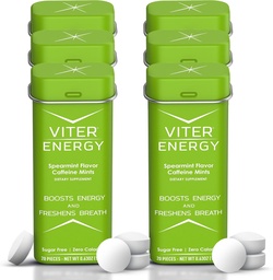 Viter Energy 40mg Kofeina Mints - Bezcukrowe, Witaminy B, Wegan, Wzmacnia szybko energetyzowane Alert Focus, Kofeina Nootropowy Suplement Pigułki (Spearmint Flavor, 20szt, 6 Pack, 120szt Razem)