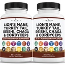 Lions Mane Mushroom Supplement z indyka Ogon Reishi Cordyceps Chaga z Marshmallow Root - 2- Pack
