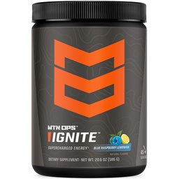 MTN OPS Ignite Energy Drink Powder, Gluten Free Nootropic Supplement Drink Mix, L Arginina, L Cytrulina, Kofeina i Nootropic Sugar Free Drink Mix, 45 Servings, Blue Raspberry Lemonade