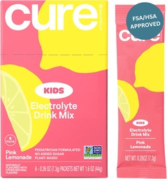 Nawodnienie Cure Kids Electrolyte Drink Mix 124; Pediatryka na podłożu plantacyjnym Uwodniony Nawodnienie 124; Nie dodawany cukier, FSA- HSA, Nie-GMO, Gluten- Free, Nie sztuczne aromaty 124; Pudełko 6 opakowań - Różowa lemoniada