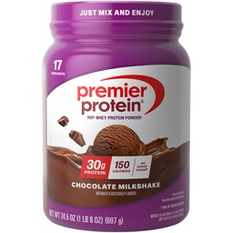 Premier Protein Powder, Czekoladowy Milkshake, 30 g Protein, 1 g Cukier, 100% Białko serwatki, Keto Friendly, No Soy, Gluten Free, 24,5 oz (17 Sług)