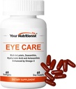 Eye Care Softgels, Luteina, Zeaksantyna, Astaxantin, Kwas hialuronowy, Omega 3 (EPA, DHA), Cynk, Miedź, Witamina C & E, 60 Counts - 60 Day Supply