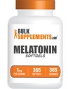 BulkSupplements.com Melatonin 1 mg Softgels - Melatonina dla dorosłych, Suplement do snu - 1 mg Melatoniny na Serving, Gluten Free, 1 Softgel na Serving, 365 Hrabia (Opakowanie po 1)