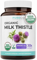 USDA Organic Milk Thistle Kapsułki - 80% Silimarin Suplement do Podparcia Wątroby - Super skoncentrowane 300mg 30: 1 Wyciąg Otyłek Mleczny ekwiwalent 9,000mg - Mleko Tistle Wątroba Detox 60 Day Supply