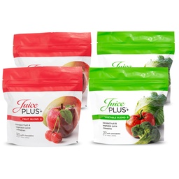 JuicePlus + Owoce i mieszanki roślinne miękkie żucia - Smaczne wegetariańskie owoce, Wegetariańskie gumowe witaminy dla dorosłych i dzieci - 4 miesięczne dostawy 4 opakowania (2 z każdego smaku)