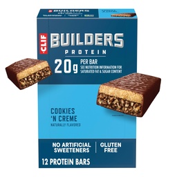 CCLIF BUILDERS Protein Bars - Cookies 'n Cream Flavor - 20g Plant Based Protein - Gluten Free - Non-GMO - Low Glycemic - No Artificial Sweeteners - 2.4 oz. (12 Pack)