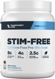 Transparent Labs Free Stim- Trenaut - Kofeina i Stim Free Pre Workout Proszek dla mężczyzn i kobiet z Beta Alanine Proszek, Cytrulina jabłka, & elewaTP - 30 Służenia, Niebieski Malina