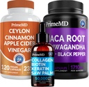 5- in-1 Ceylon Cynamon (120ct), 4- in-1 Biotin Collagen Keratin Saw Palmetto (2 fl oz - 1 Pack) & 6- in-1 Maca Root Ashwagandha (120ct) Bundle - Energia, nastroje, włosy, skóra i suplement wsparcia immunologicznego
