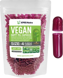 XPRS Nutra Rozmiar 4 Puste kapsułki - 100 Count Small Pusty Kapsułki Wegańskie - Tabletki wegetariańskie - DIY Kapsułki warzywne Napełnianie - Wypełnione Do- It- Yourself Veggie Czapki na suplementy (Purpurowa marchewka)