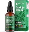 Ginkgo Biloba Extract Drops Liquid 2000mg (Ginkgo biloba L.) Herbal Supplement Absorbs Better Than Kapsułki, 1 Miesiąc dostaw, 84 Sługi, Bezalkoholowe nalewka - 2 Oz, Opakowanie 1