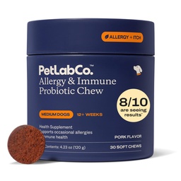 PetLab Co. Alergia i immunologiczne codziennie Probiotyki dla psów. Wspiera produkcję drożdży, Alergie sezonowe, Swędzenie przerywane, Gut & Digestive Zdrowie dla psów średniej wielkości, Opakowania maja Wary