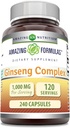 Amazing Ginseng Complex - 1000 Mg Per Serving, Kapsułki (Non-GMO, Gluten Free) Wspiera zdrowy system immunologiczny - Wspiera produkcję energii - zwiększa alertywność psychiczną. (240 Count)