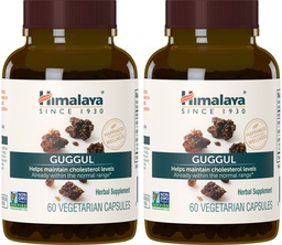 Himalaya Guggul, Suplement Cholesterolu do Zdrowych poziomów LDL, HDL i Triglicerydów, 750 mg, 60 Kapsułki wegetariańskie, 1 Miesiąc dostaw, 2 opakowania