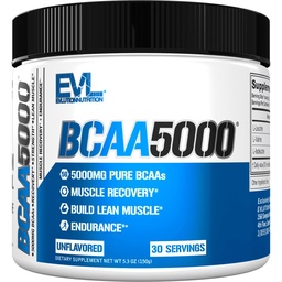 Evlution EVL BCAA Amino Acids Powder - BCAA Powder Post Workout Recovery Drink and Stim Free Pre Workout Energy - 5g Branched Chain Amino Acids Supplement for Men - Unflavored