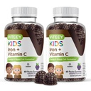 VITEEY Żelazo dla dzieci z witaminą C - Wspiera energię, Formulacja komórek krwi, Anemia krwi Dzieci suplementy żelaza - Wegan, Żelatyna wolna, Gluten wolny - Smaczne Gummy do żucia