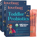 LOVEBUG Probiotyczny proszek dla dzieci z prebiotycznym włóknem - Toddler Immunity Support & Zaparcia Relief - USDA Organic Probiotics for Childrens Gut & Digestive Health (Wieki 1- 4) - 60 Pack (Niearomatyzowane)