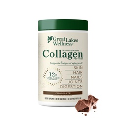 Wielkie Jeziora Wellness Kolagen Peptydy Proszek do skóry, włosów, paznokci, łączniki i trawienie - Czekoladowy aromat - Szybkie rozpuszczenie hydrolizowane, Non-GMO, Kosher - 10 oz