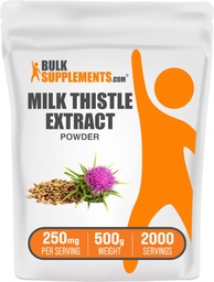 BulkSupplements.com Milk Thistle Extract Powder - Herbal Supplement, Milk Tistle Supplement - Gluten Free, 250mg per Serving, 500g (1.1 lbs) (opakowanie po 1)