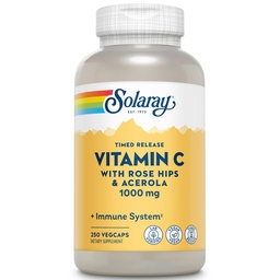 SOLARAY Vitamin C 1000mg - Time Release Vitamin C Capsules w/Rose HIPS and Acerola for Bioflavonoid Support - Two-Stage, All-Day Immune Support - Vegan, 60 Day Guarantee, 250 Servings, 250 VegCaps