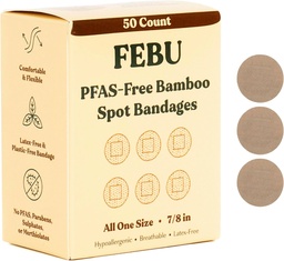 FEBU Eco- Friendly Bamboo Bandaże tkaniny 124; PFAS Free Bandaże dla Scrapes & Cuts 124; Elastyczne Bandaże tkaniny 124; W pełni Kompostowalne, Latex Free Bandage 124; 50 Count Spot