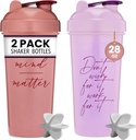 [2 Pack] 28oz Shaker Butelka z Klotami motywacyjnymi (Rose & Lavender) 124; Butelka z shakerem proteinowym z mieszalnikami Agitators 124; Butelka z mikserem Shaker dla mieszanek protein Pack jest BPA Free i zmywarka do naczyń Sejf