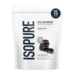 Izopura Zero Carb 100% Pure Whey Isolate Protein Powder, Laktoza Free, Gluten Free, With Vitamin, Cookies & Cream, 25 g Protein Per Serving, 1 Lb, 15 Servings (Packaging May Vary)