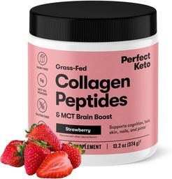 Perfect Keto Collagen Peptydes Protein Powder z MCT Oil, Zhydrolizowany Kolagen, Suplement typu I i III, Gluten Free Grass Fed, Niski Carb, Keto Coffee Creamer, Kolagen dla kobiet i mężczyzn, Truskawka