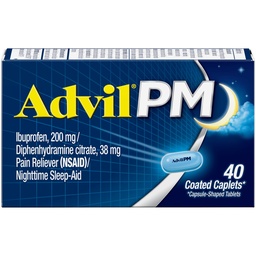 Advil PM Reliever Pain and Nighttime Sleep Aid, Pain Medicine with Ibuprofen for Pain Relief and Difenhydramine Citrate for a Sleep Aid - 40 Coated Caplets