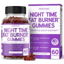 Night Time Fat Burner Gummies (60 Hrabia) Waga Utrata & Metabolizm - Cukier - Bezcukrowy - Pyszne Malina aromatyzowane Melatonina Suplement Gummies - Vegan Safe - Trzeci Tested Party - Made in USA