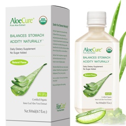 AloeCure USDA Organic Aloe Vera Sok wyprodukowany w ciągu 12 godzin zbiorów - Czysty sok Aloe Natural Digestive Suplement do wspomagania trawienia, System immunologiczny i zbalansowany kwasy żołądkowe, 500ml Butelka