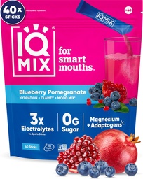 IQMIX Hydration Electrolyte Powder - 4- in-1 Formuła do Hydration, Mental Clarity, Mood and Recovery - Sugar- Free Drink Mix, Keto, Magnezu L- Threonate, Lwie 's Mane - 40 Count Blueberry Pomegranat