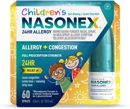 Nasonex Alergia dla dzieci 24HR Nasal Spray, Non- Drowsy, Scent- Free Mist, Symptom alergii + Zator nosa, Pełna moc recepty, 60 Spray
