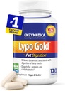 Enzymedica Lypo Gold, Wysoka potencja Lipase Gragestive Enzymy do trawienia tłuszczu, wspiera okazjonalne Bloating Relief & Digestive Health, Keto- Friendly, Wegan, 120 Kapsułki FFP