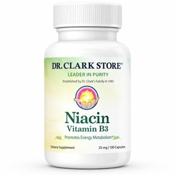 Dr Clark Niacyna (Witamina B3) Suplement - 25mg, 100 Kapsułek żelatynowych, Wspiera krążenie i zdrowe poziomy cholesterolu