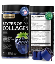 Colagen Peptide Gummies for Women and Men - Colagen Gummy Supplement for Healthy Hair, Skin, Nails and Bones - Hialuronic Acid, Biotin, Keratin, Saw Palmetto - Sugar Free, No GMO and gluten, 60 szt.