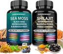 Shilajit i mech morski combo -Sea Moss 3000mg, Black Seed Oil 2000mg, Ashwagandha 2000mg, Shilajit 9000mg, Rhodiola Rosea1000mg, Panax Ginseng1500mg gimnazjum 124; mech morski i shilajit wiązka, wszystkie w jednym suplemencie