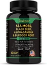 Sea Moss, Ashwagandha, Black Seed Oil Supplement, Witamina C & D3 z Turmeric, Bladderwrack & Burdock Root, Naturalne wsparcie ziołowe dla mężczyzn i kobiet 60 Kapsułki, Suplementy dietetyczne, Opakowanie z 1
