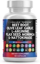 Czysty Nutraceuticals Beet Capsules Olive Leaf Nattokinase Garlic Extract L- Arginine Omega 3 Red Yeast Rice Hibiscus Danshen - Zdrowy suplement wsparcia - 90 Ct