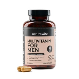 NatureWise Multivitamin for Men - Daily Mężczyzna Support - Minerals & Herbs for Energy, Performance, Immunity - with Witamina A, C, D, B- Complex - Soy & gluten- Free, Non-GMO - 90 Kapsułki [45- Day Supply]